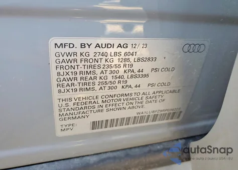 2024 Audi Q4 E-Tron Premium Plus из США, поврежденный, VIN WA1LUBFZ9RP036223